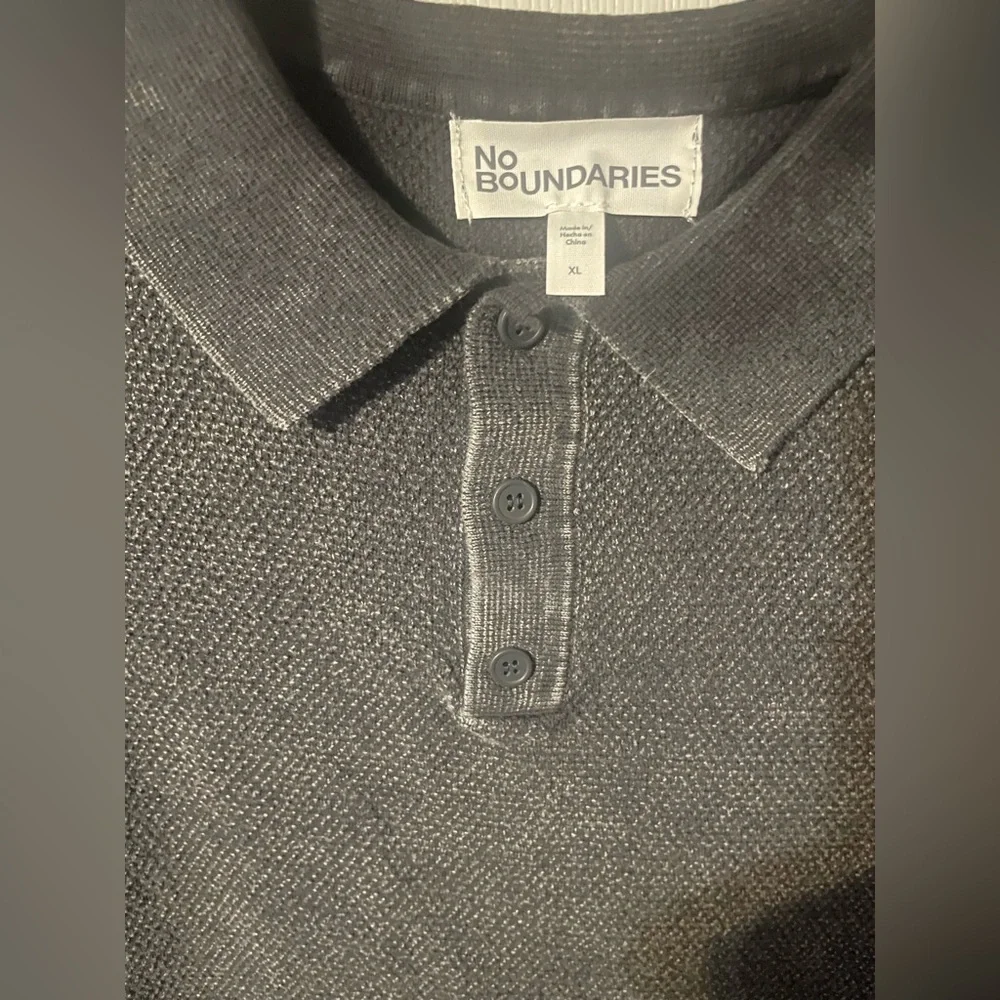 NWT No Boundaries Men’s Mesh Polo Sweater Gray Shadow XL Cotton Short Sleeve